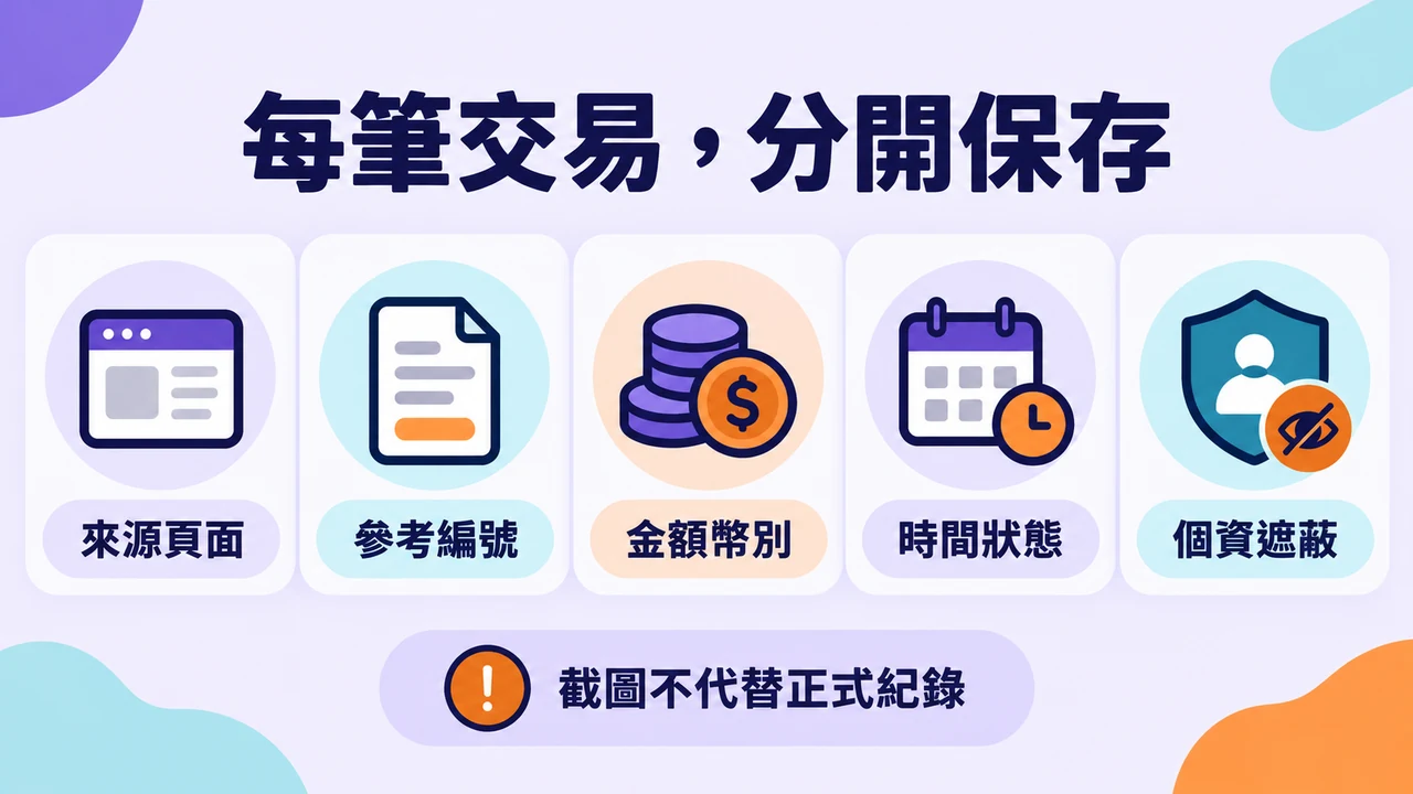 保存交易來源、參考編號、金額幣別與時間狀態的記錄清單