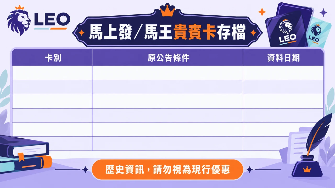 馬上發與馬王貴賓卡活動核對卡別、條件及資料日期的歷史存檔圖