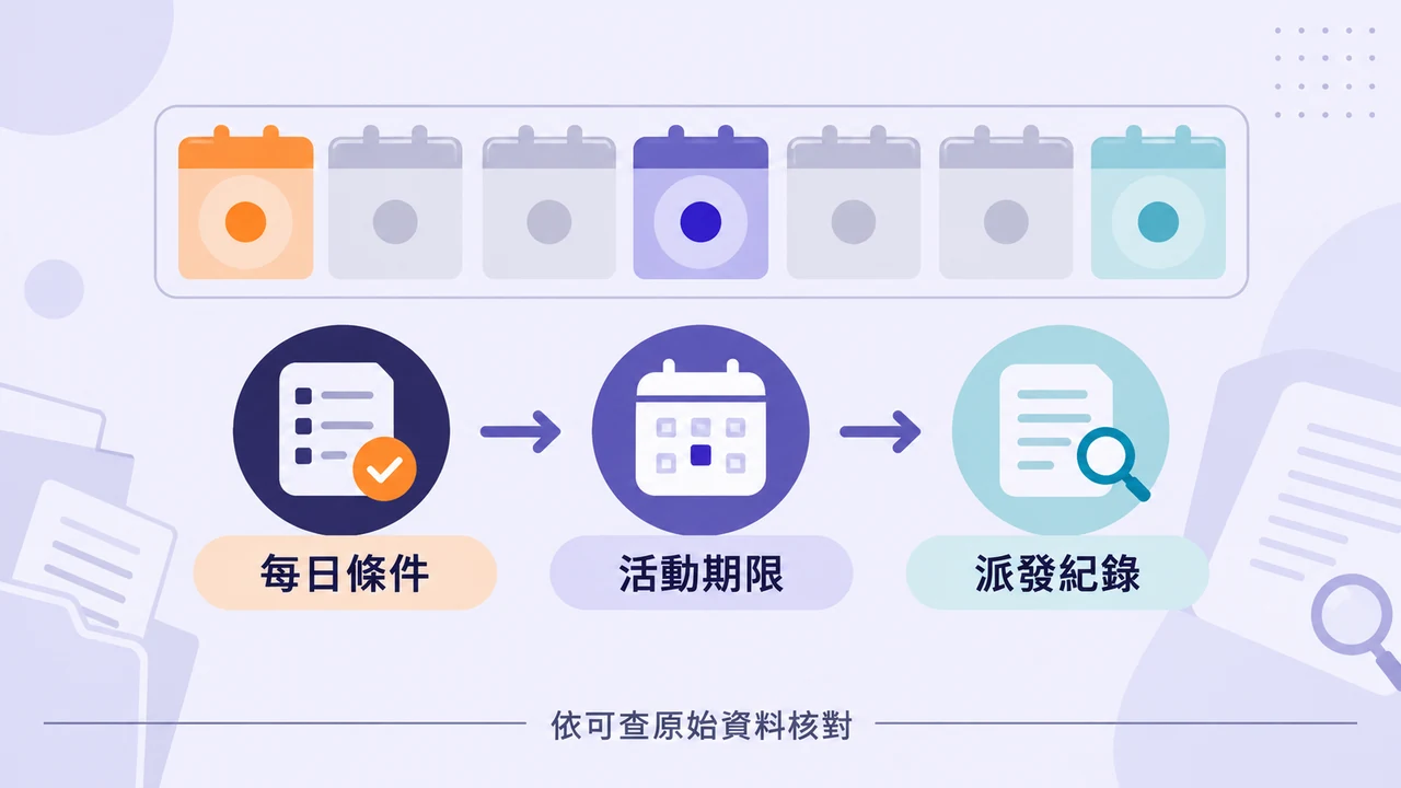 每日條件、活動期限與派發紀錄查閱圖